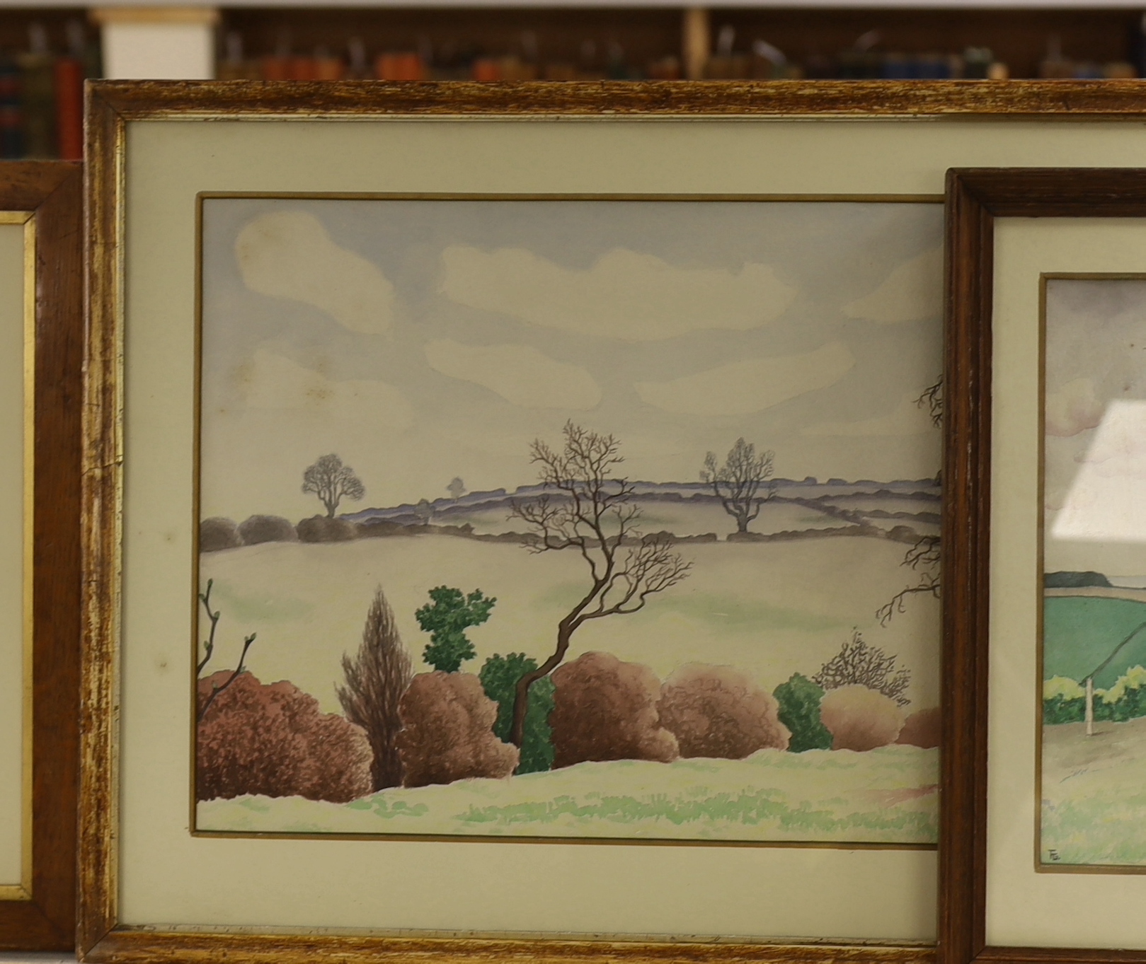 Fergus Graham (1900-1968), set of four watercolours, Hillside landscapes and lake, monogrammed, each with various inscriptions and stamps verso, largest 47 x 28cm